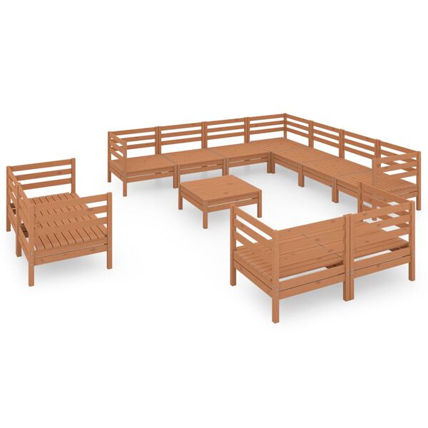 vidaXL 12 Piece Garden Lounge Set Solid Wood Pine Honey Brown