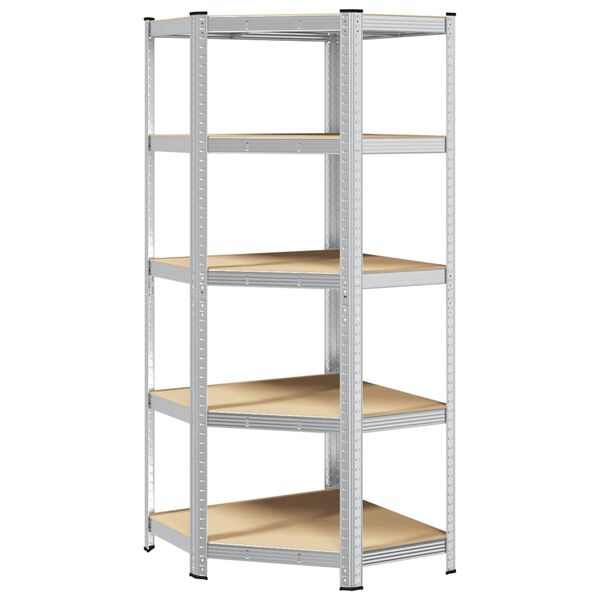 vidaXL 5-Layer Corner Shelf Silver Steel&Engineered Wood