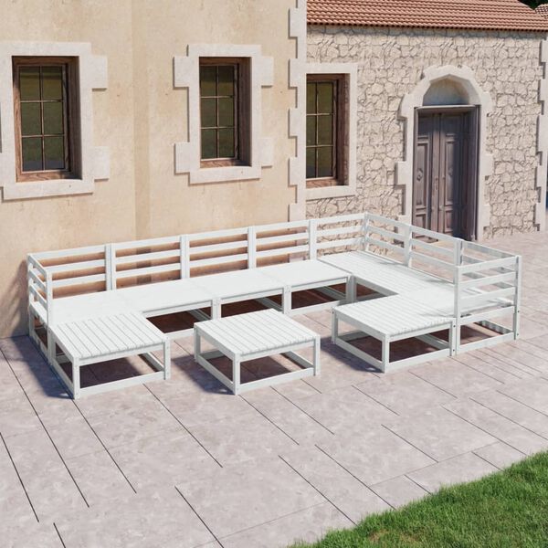 vidaXL 10 Piece Garden Lounge Set White Solid Pinewood
