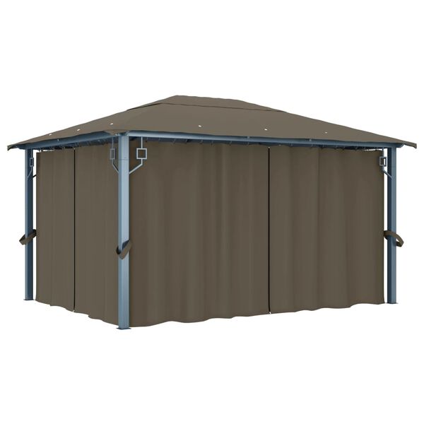 vidaXL Gazebo with Curtain&LED String Lights 4x3 m Taupe Aluminium