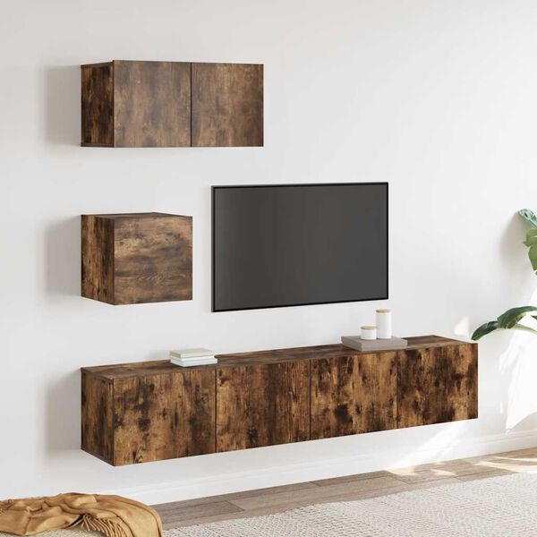 vidaXL 4 Piece TV Cabinet Set Smoked Oak Engineered Wood