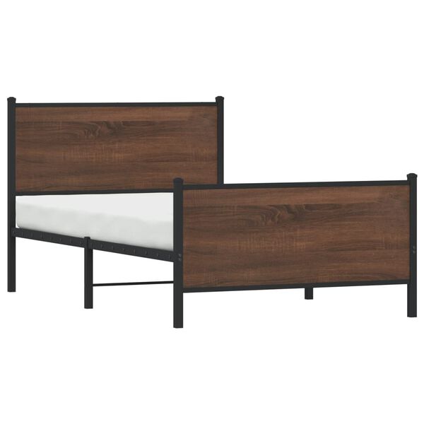 vidaXL Metal Bed Frame without Mattress Brown Oak 107x203 cm