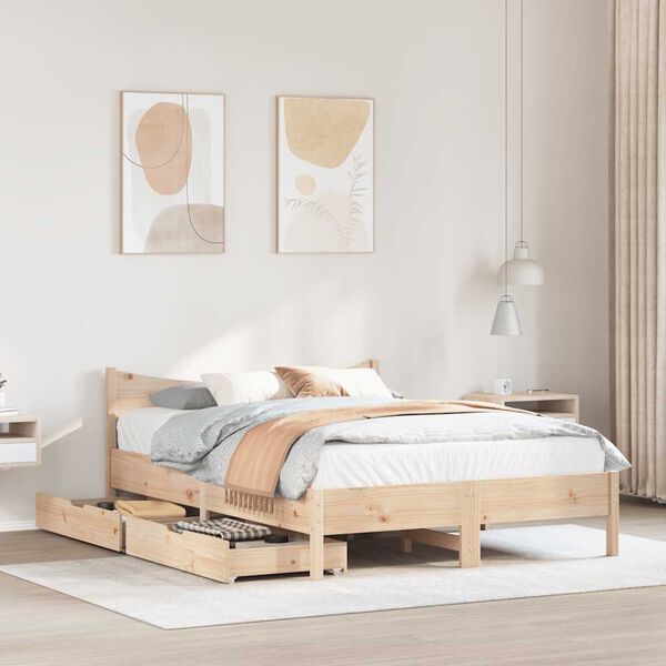 vidaXL Bed Frame with Drawers 120x190 cm Small Double Solid Wood Pine