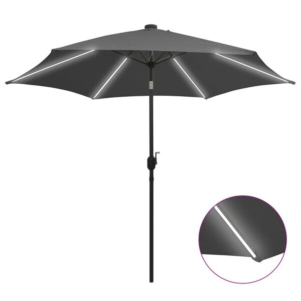 vidaXL Garden Parasol with LED Lights and Aluminium Pole 300 cm Anthracite