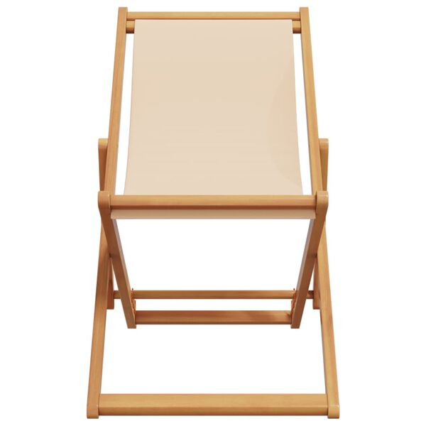 vidaXL Folding Beach Chair Beige Solid Wood Eucalyptus and Fabric