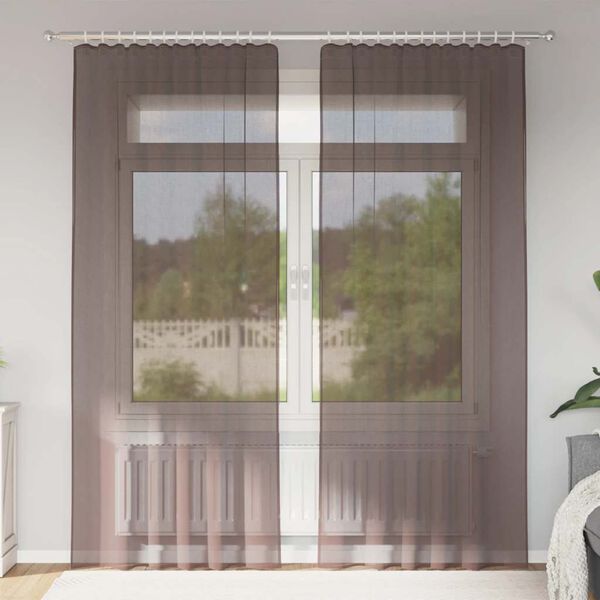 vidaXL Voile Curtains with Rod Pockets 2 pcs Brown