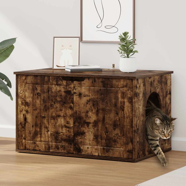 vidaXL Cat House Smoked Oak 85 x 55 x 53.5 cm Engineered Wood