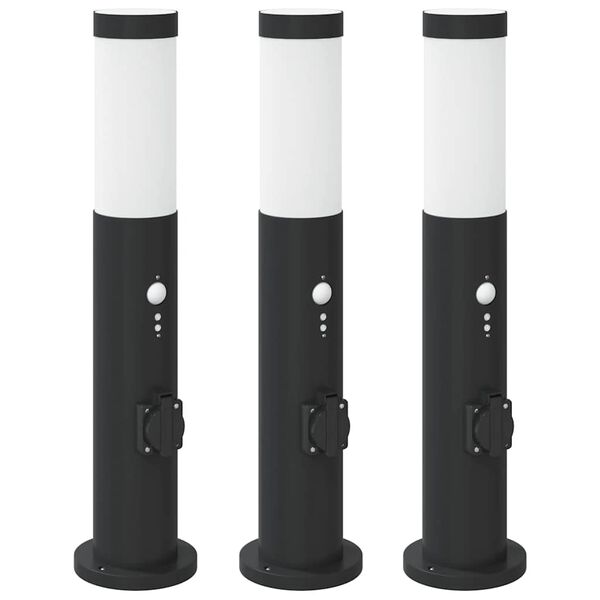 vidaXL Bollard Lights with Sensor&Outlet 3pcs 50 cm Stainless Steel IP44