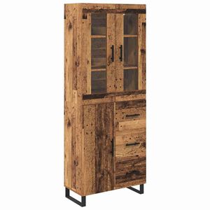 vidaXL Highboard with Drawer 2 pcs Old Wood Engineered Wood and Glass