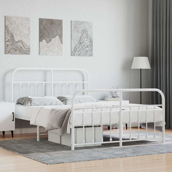 vidaXL Metal Bed Frame without Mattress with Footboard White 140x190cm