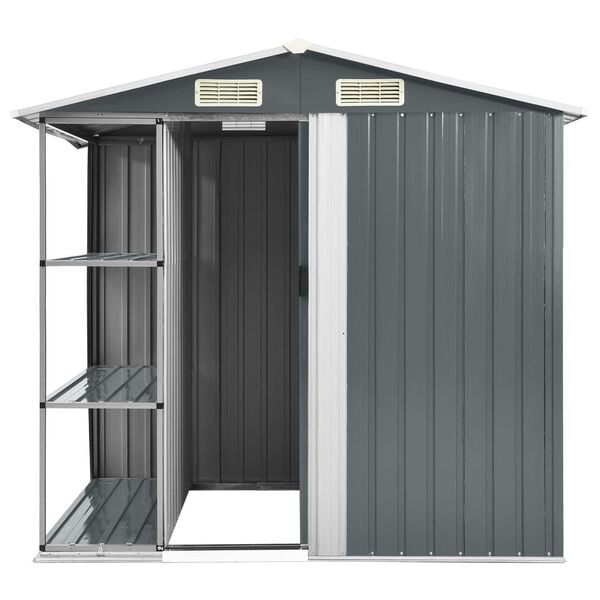 vidaXL Garden Shed with Rack Grey 205x130x183 cm Iron