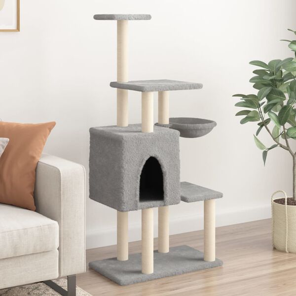 vidaXL Cat Tree with Sisal Scratching Posts Light Grey 131 cm