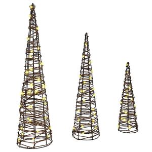 vidaXL Christmas Tree 3 pcs 90 LEDs Warm white 20 x 20 x 80 cm Rattan