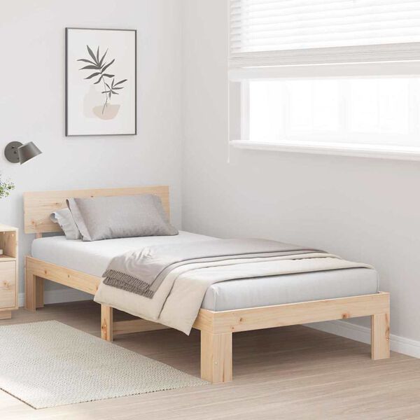 vidaXL Bed Frame with Headboard Natural 100 x 200 cm Solid Pine Wood