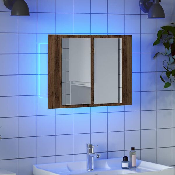 vidaXL LED Mirror Cabinet Old Wood 60x12x45 cm Engineered Wood