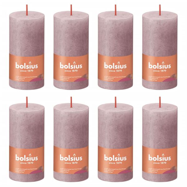 Bolsius Rustic Pillar Candles Shine 8 pcs 100x50 mm Ash Rose