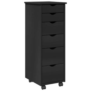 vidaXL Rolling Cabinet 34 x 39 x 93.5 cm Solid Pine Wood Black