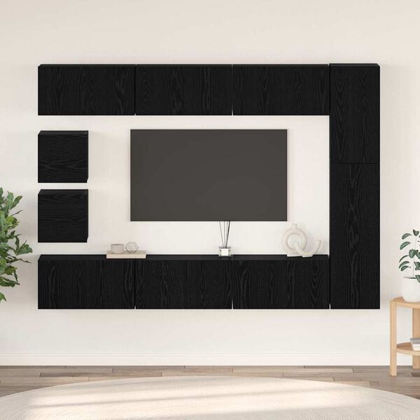 vidaXL TV Cabinet Set Wall-mounted 10 pcs Black Oak Engineered Wood
