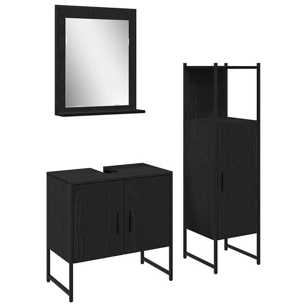 vidaXL Bathroom Furniture Set with Shelf 3 pcs Black Engineered wood