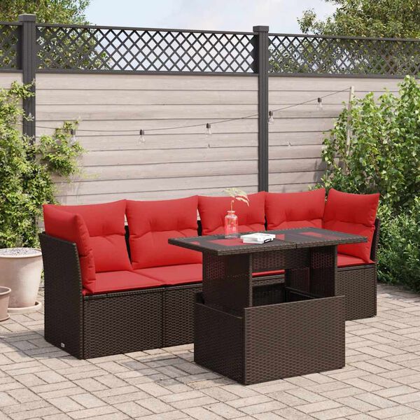 vidaXL 5 Piece Garden Sofa Set with Cushions Brown Poly Rattan Acacia