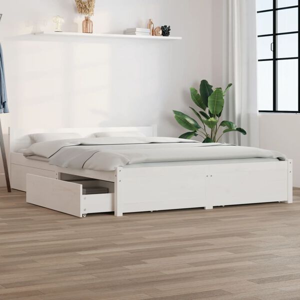 vidaXL Bed Frame without Mattress with Drawers White 140x190 cm (815025+814995)