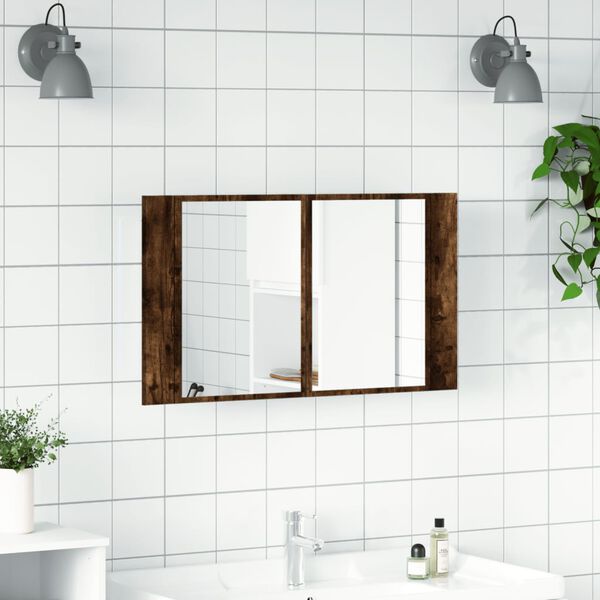 vidaXL LED Bathroom Mirror Cabinet Smoked Oak 80x12x45 cm Acrylic