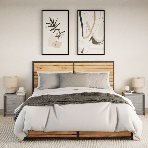 vidaXL Bedside Cabinets with LED Lights 2 pcs Grey Sonoma Engineered Wood