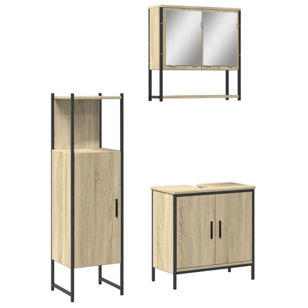 vidaXL 3 Piece Bathroom Furniture Set Sonoma Oak Engineered Wood