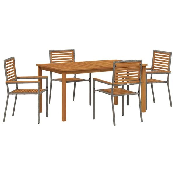vidaXL Garden Dining Set 5 pcs Grey Poly rattan