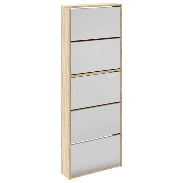 vidaXL Shoe Cabinet 5-Layer Mirror Oak 63x17x169.5 cm