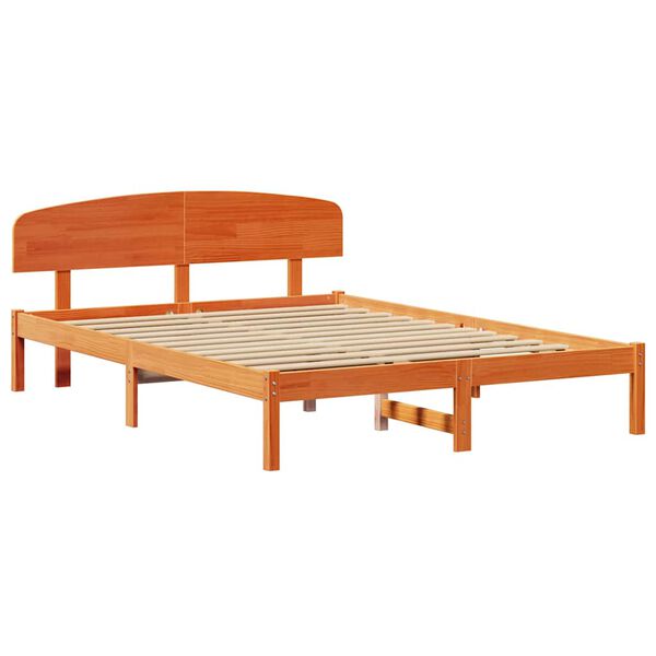 vidaXL Bed Frame with Headboard Wax Brown 140 x 200 cm Solid Pine Wood