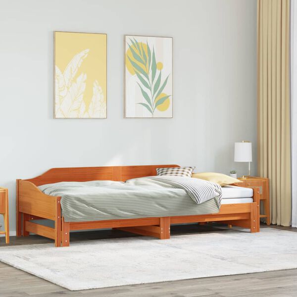 vidaXL Daybed with Trundle without Mattress Wax Brown 80x200 cm Solid Wood