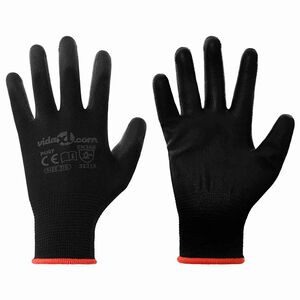 vidaXL Work Gloves 12 pcs Black 7 / S Polyester