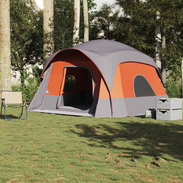 vidaXL Family Tent Cabin 6-Person Grey and Orange Waterproof