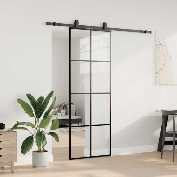 vidaXL Sliding Door with Hardware Set Black 76x205 cm ESG Glass