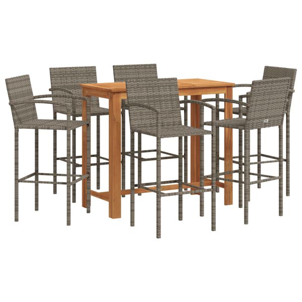 vidaXL 7 Piece Garden Bar Set Grey Solid Wood Acacia and Poly Rattan