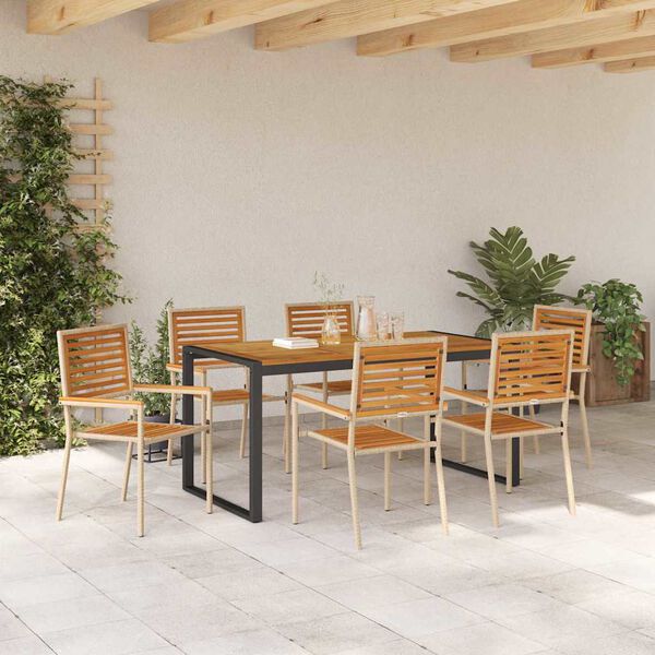 vidaXL Garden Dining Set 7 pcs Beige and Brown Poly Rattan