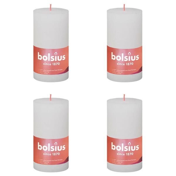 Bolsius Rustic Pillar Candles Shine 4 pcs 130x68 mm Cloudy White