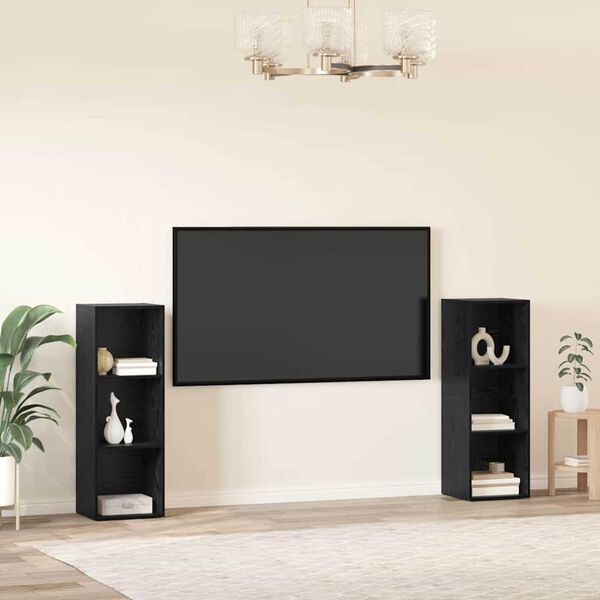 vidaXL TV Cabinet Set 2 pcs Black Oak 107 x 35 x 37 cm Engineered Wood