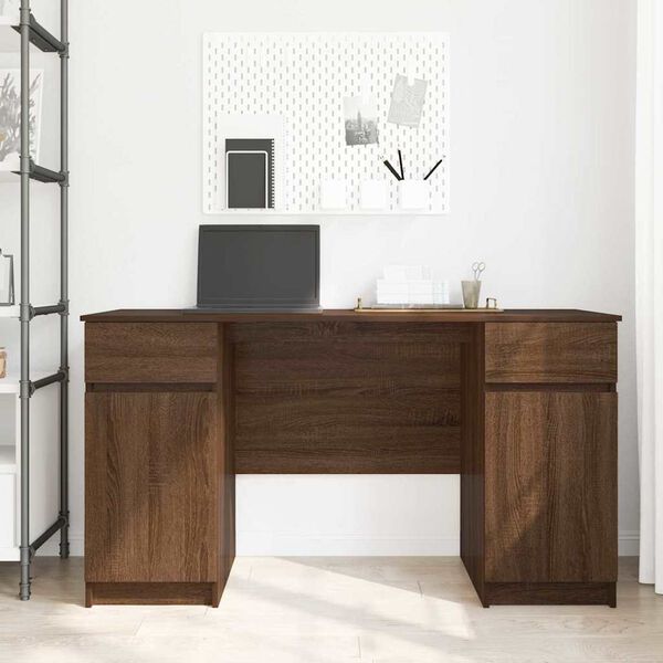vidaXL Desk with Drawer Brown oak 140 x 49 x 76 cm Engineered wood