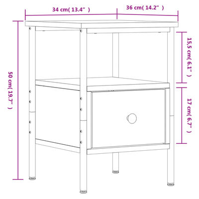 vidaXL Bedside Cabinet Sonoma Oak 34x36x50 cm Engineered Wood