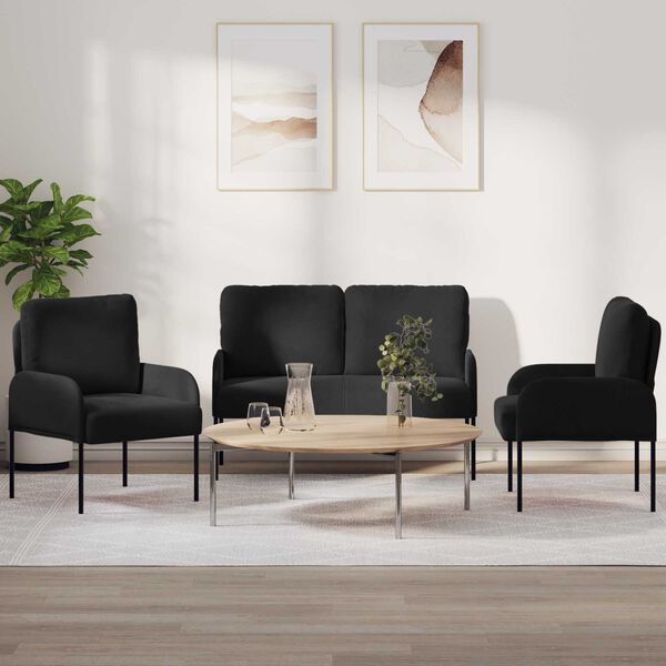 vidaXL Sofa Sets with Cushion 3 pcs Black 115 x 56 x 80 cm Plywood