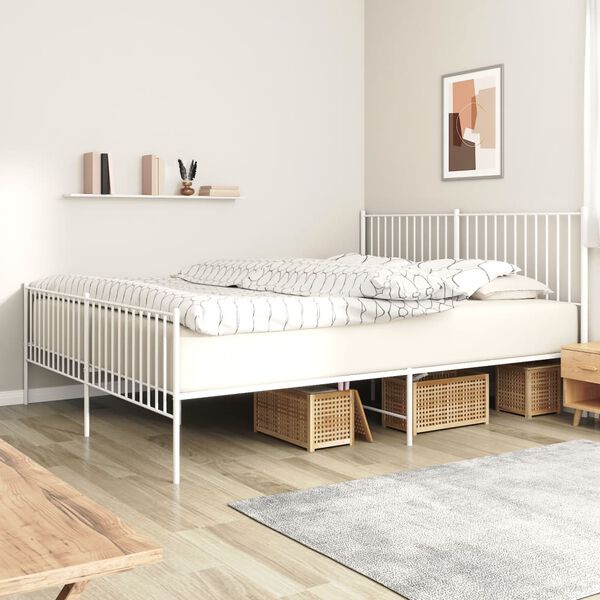 vidaXL Metal Bed Frame without Mattress with Footboard White 180x200cm