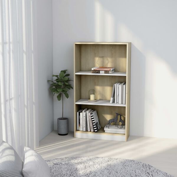 vidaXL 3-Tier Book Cabinet White&Sonoma Oak 60x24x109 cm Engineered Wood