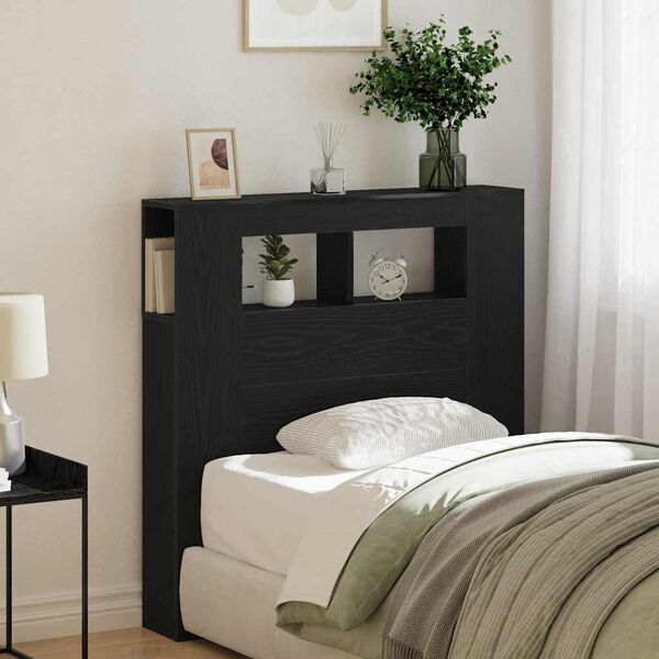 vidaXL LED Headboard Black Oak 100 x 18.5 x 103.5 cm Engineered Wood