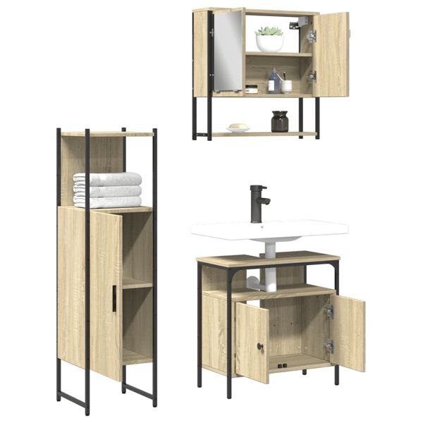 vidaXL 3 Piece Bathroom Furniture Set Sonoma Oak Engineered Wood