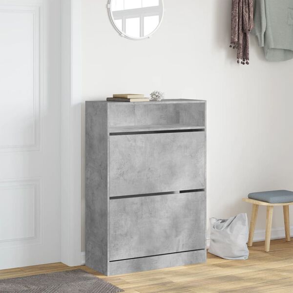 vidaXL Shoe Cabinet with 2 Flip-Drawers Concrete Grey 80x34x116 cm