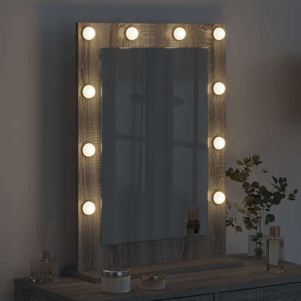 vidaXL Vanity Mirror with LED Strip Lights Grey Sonoma 70 x 50 x 18 cm