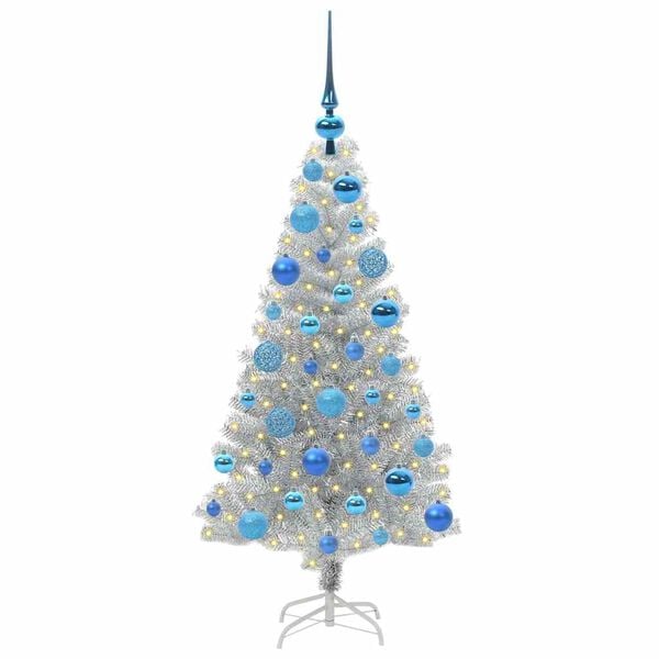 vidaXL Christmas Tree with 150 LEDs with Stand Silver 120 cm PET