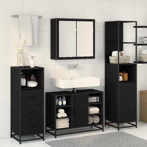 vidaXL Bathroom Furniture Set 4 pcs Black Oak Engineered Wood